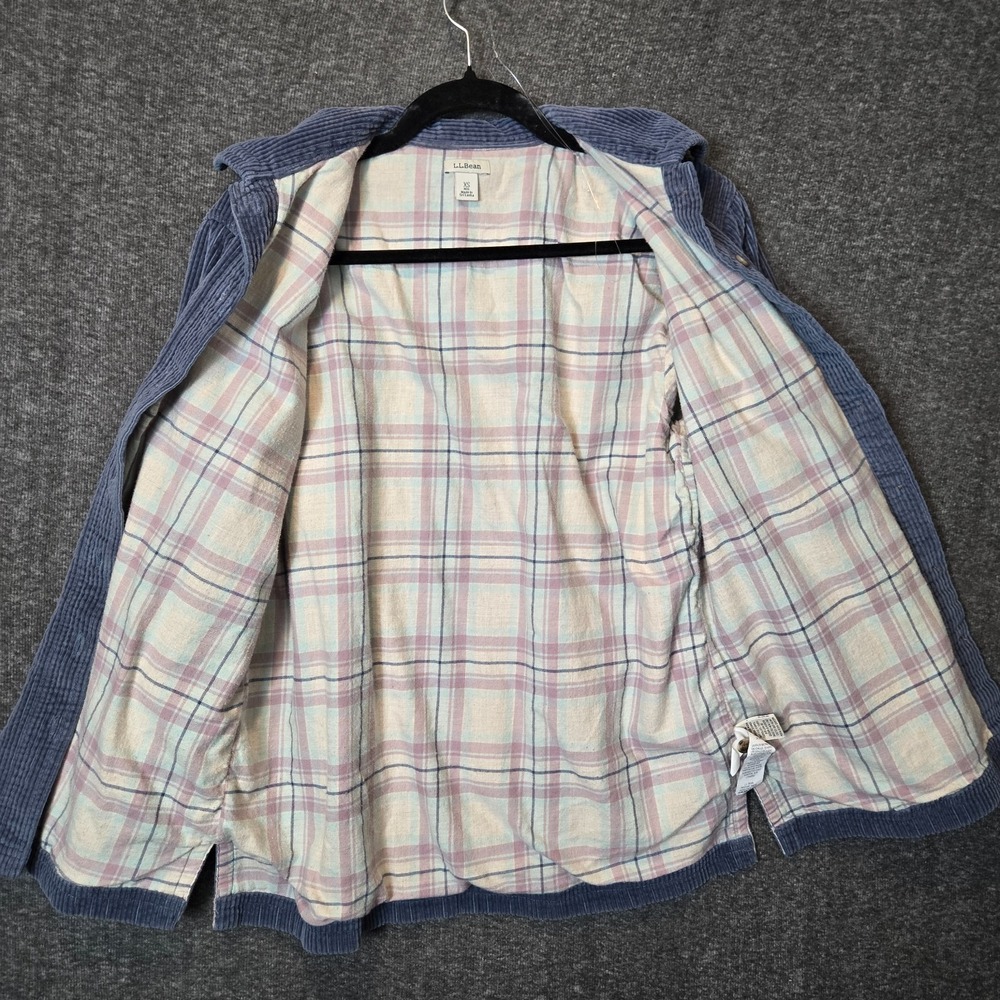 LL Bean Shirt Jacket Womens XS Blue Corduroy Plaid Flannel Lined Shacket - Picture 7 of 9